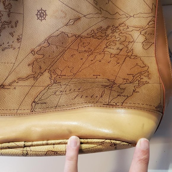 Maskof Italy Vintage World Map Bucket Bag Tan Neutral Vegan Leather - Picture 14 of 14